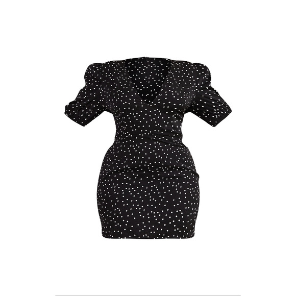 PLT PLUS BLACK POLKA DOT PUFF SLEEVE TEA DRESS - Picture 5 of 5